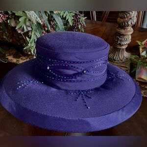 Elegant Purple Brim Hat with Beaded Detail